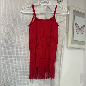 Vintage Red Fringe Layered Tank Top